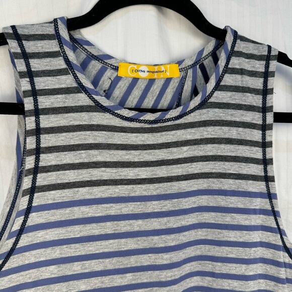 Cotton Innovation Asymmetrical Button Back Tank Top Women’s Size Medium Striped - Picture 6 of 7